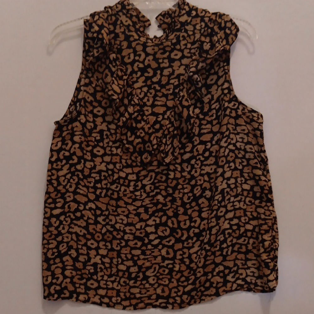 CHIC  ANIMAL PRINT RUFFLE BLOUSE